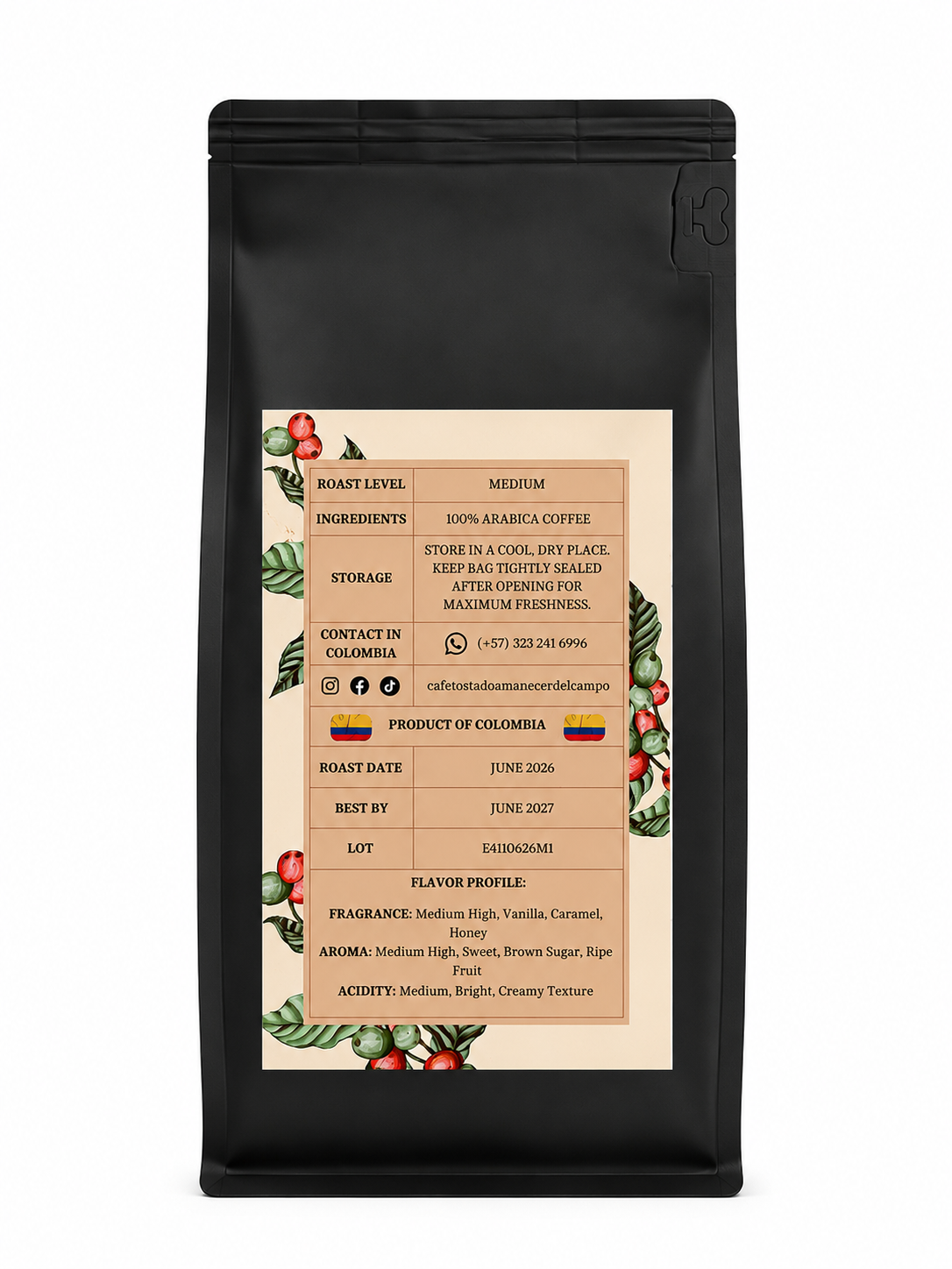 Castillo Honey coffee bag and roasted beans